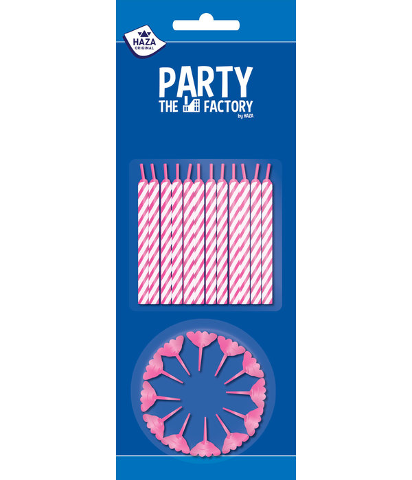 Taartkaarsjes 24 stuks + houders roze 12 stuks