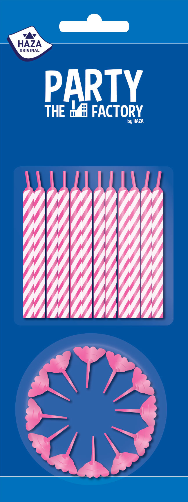 Taartkaarsjes 24 stuks + houders roze 12 stuks afbeelding