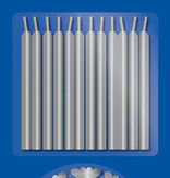Taartkaarsjes 12 stuks + houders zilver 12 stuks