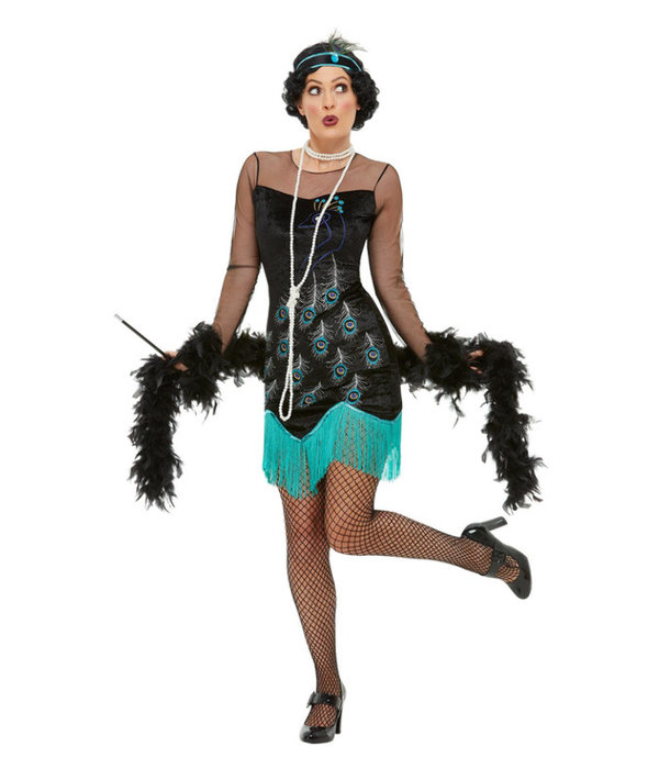 Jaren 20 flapper kostuum pauw