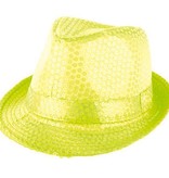 Gangsterhoed pailletten neon geel