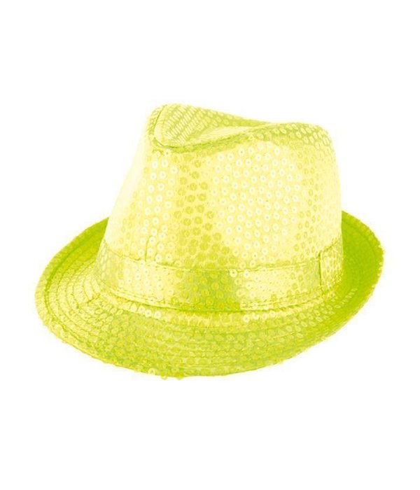 Gangsterhoed pailletten neon geel