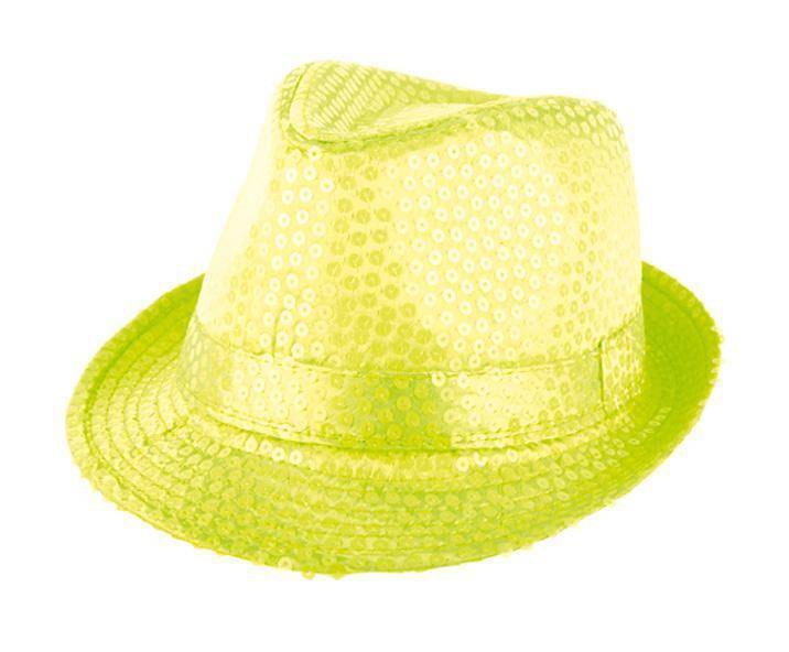 Gangsterhoed pailletten neon geel afbeelding