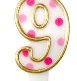 Cijferkaars '9' gespikkeld roze