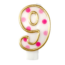 Cijferkaars '9' gespikkeld roze