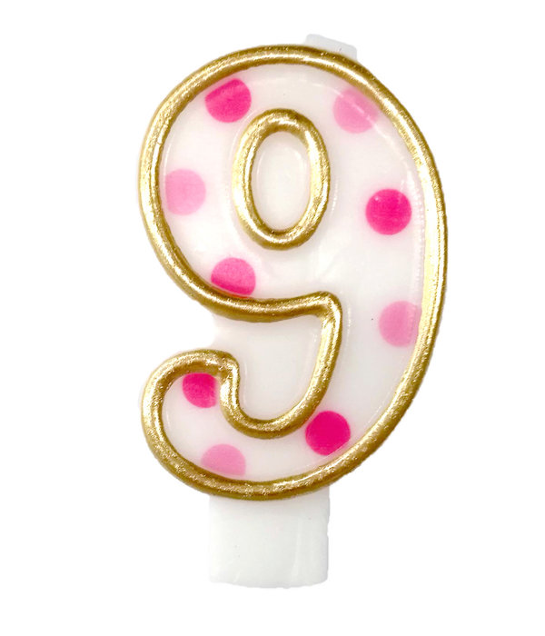 Cijferkaars '9' gespikkeld roze