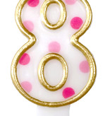 Cijferkaars '8' gespikkeld roze