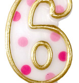 Cijferkaars roze '6' gespikkeld