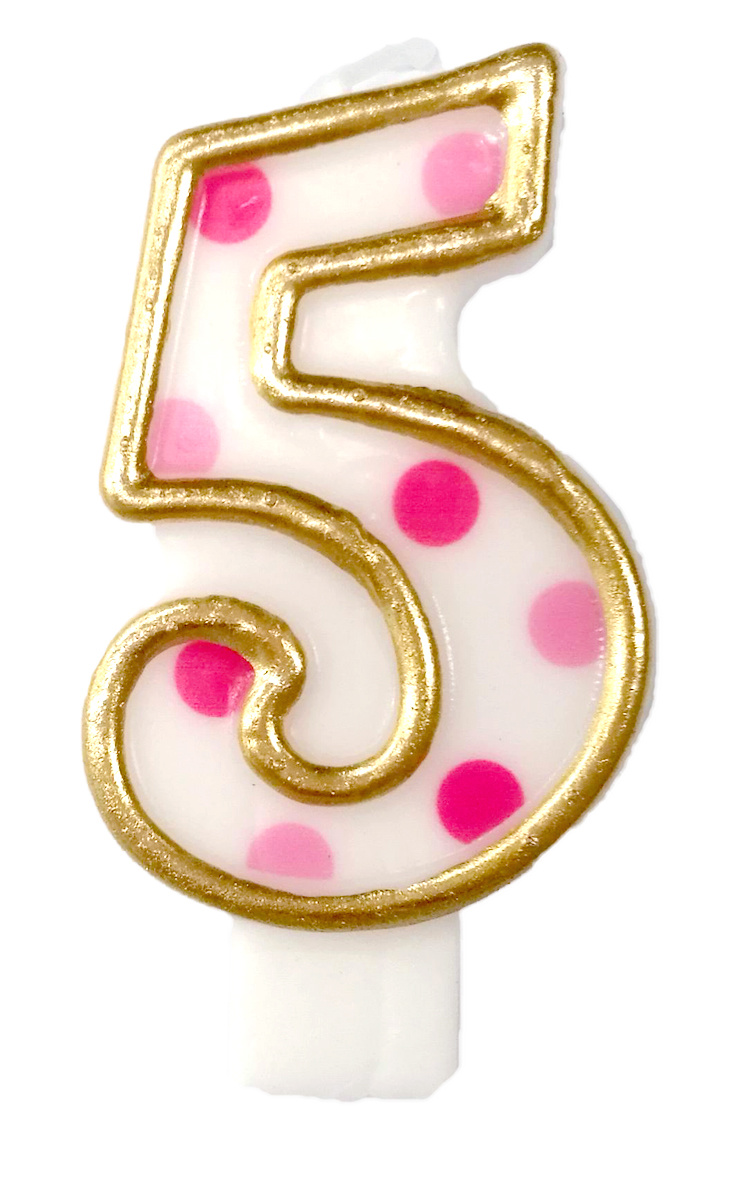 Cijferkaars roze &apos;5&apos; gespikkeld afbeelding