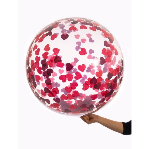Bubbel ballon met rode hartjes confetti