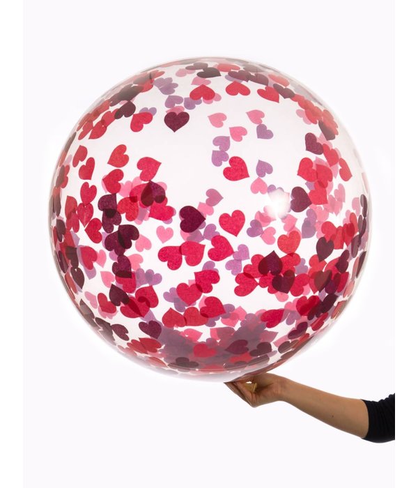 Bubbel ballon met rode hartjes confetti