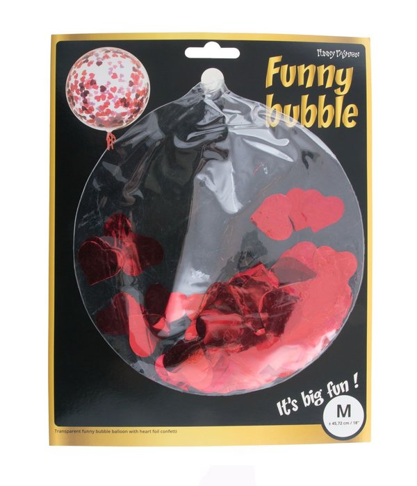 Bubbel ballon met rode hartjes confetti