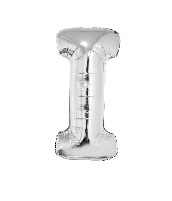 Folieballon zilver letter 'I' groot