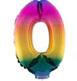 Folieballon Cijfer 0 Regenboog - 41cm