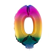 Folieballon Cijfer 0 Regenboog - 41cm