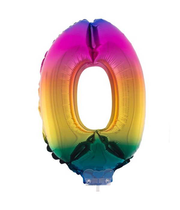 Folieballon Cijfer 0 Regenboog - 41cm