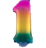 Folieballon Cijfer 1 Regenboog - 41cm