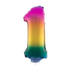 Folieballon Cijfer 1 Regenboog - 41cm