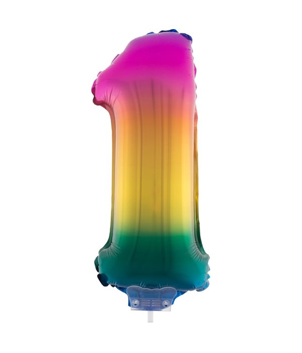 Folieballon Cijfer 1 Regenboog - 41cm