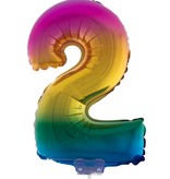 Folieballon Cijfer 2 Regenboog - 41cm