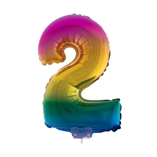 Folieballon Cijfer 2 Regenboog - 41cm
