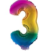 Folieballon Cijfer 3 Regenboog - 41cm
