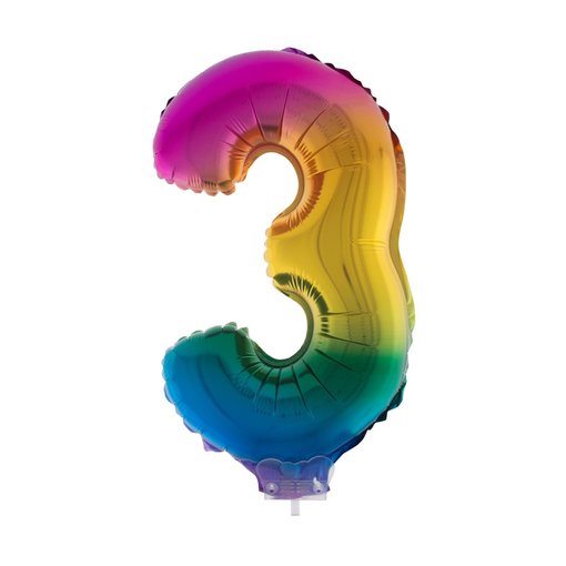 Folieballon Cijfer 3 Regenboog - 41cm