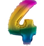 Folieballon Cijfer 4 Regenboog - 41cm