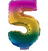 Folieballon Cijfer 5 Regenboog - 41cm