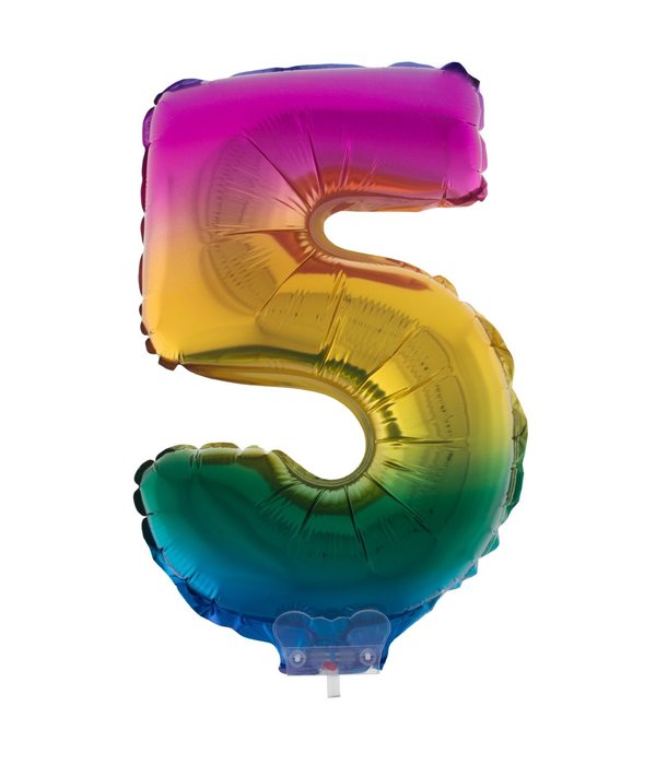 Folieballon Cijfer 5 Regenboog - 41cm