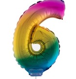 Folieballon Cijfer 6 Regenboog - 41cm