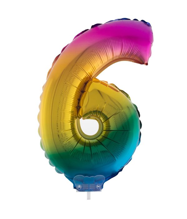 Folieballon Cijfer 6 Regenboog - 41cm
