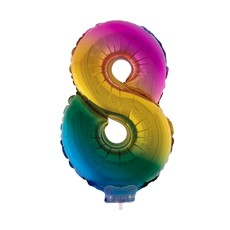Folieballon Cijfer 8 Regenboog - 41cm