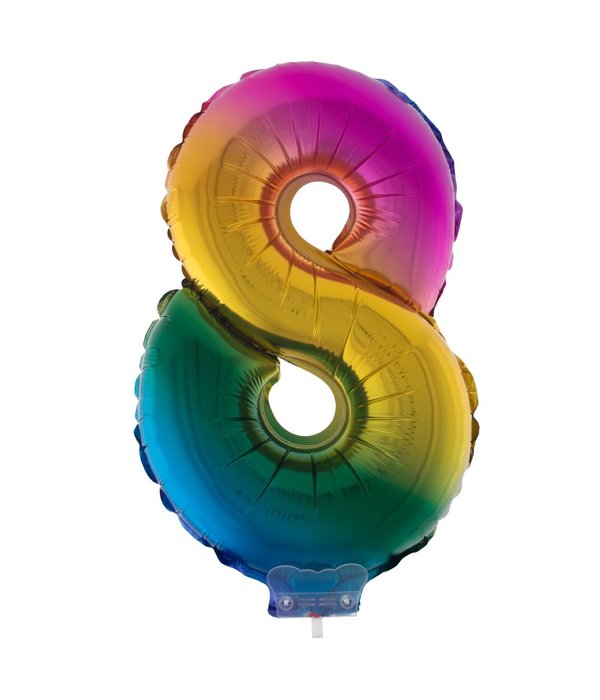 Folieballon Cijfer 8 Regenboog - 41cm