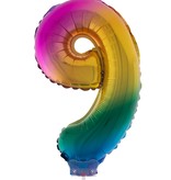 Folieballon Cijfer 9 Regenboog - 41cm