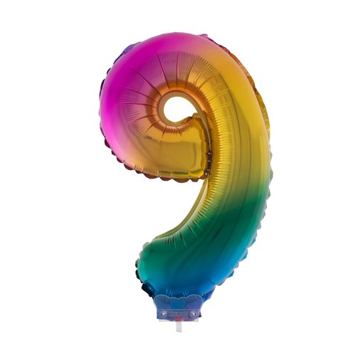 Folieballon Cijfer 9 Regenboog - 41cm