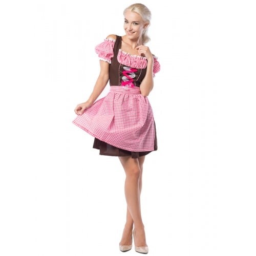 PartyXclusive Oktoberfest Dirndl Dames Anne-Ruth Oktoberfest Dames Carnavalskleding Dames - Roze/Bruin - Maat L