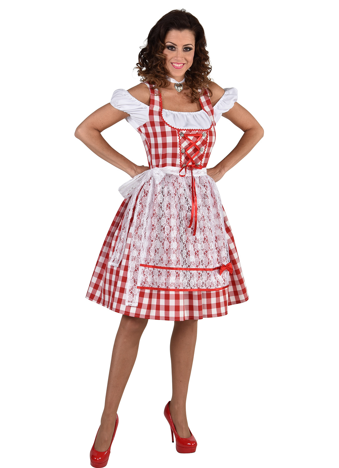 Dirndl Nina Knielang rood/wit afbeelding