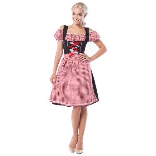 Partyxclusive Dirndl Oktoberfest Anne-Ruth Lang Oktoberfest Dames Carnavalskleding Dames - Polyester - Rood/zwart - Mt 5XL