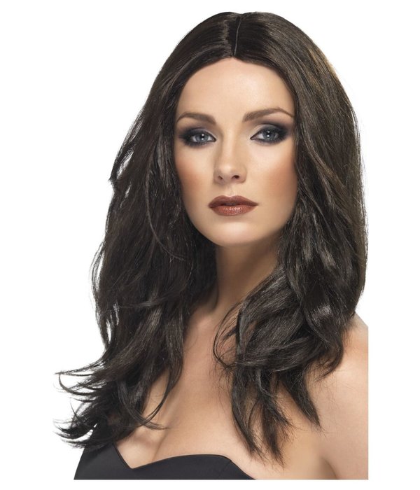 Pruik Superstar Lang Donker Bruin