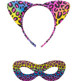 Regenboogkleurige Panter Verkleed Set - Tiara en Masker