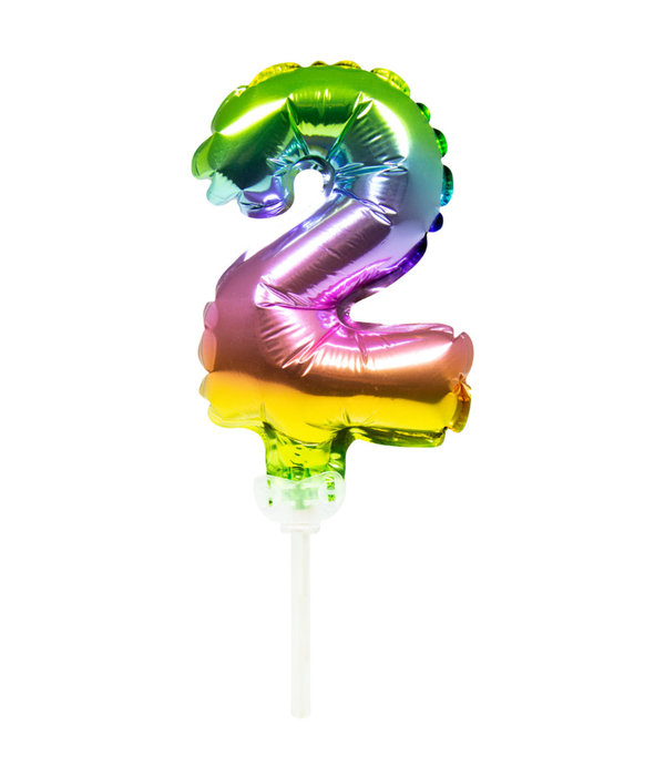 Folieballon Taart Topper Regenboog Cijfer 2 - 13 cm