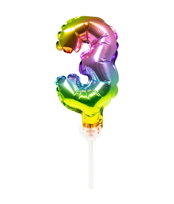 Folieballon Taart Topper Regenboog Cijfer 3 - 13 cm