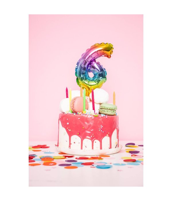 Folieballon Taart Topper Regenboog Cijfer 3 - 13 cm