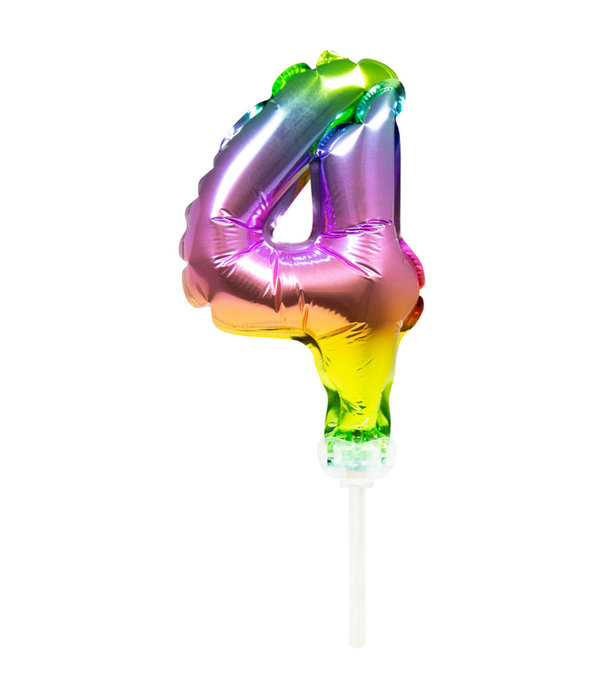 Folieballon Taart Topper Regenboog Cijfer 4 - 13 cm
