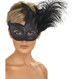 Oogmasker Venetië Zwart met veren