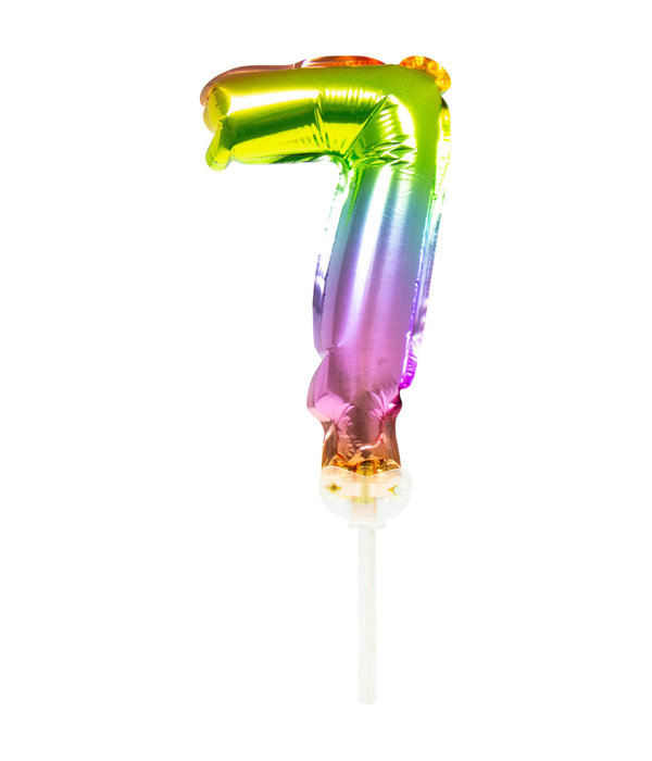 Folieballon Taart Topper Regenboog Cijfer 7 - 13 cm