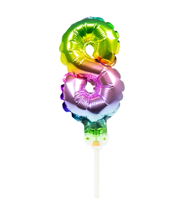 Folieballon Taart Topper Regenboog Cijfer 8 - 13 cm