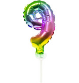Folieballon Taart Topper Regenboog Cijfer 9 - 13 cm