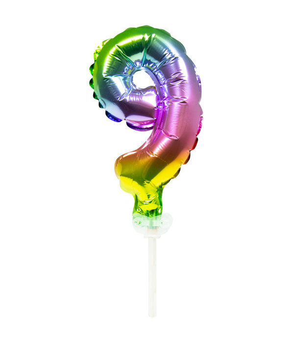 Folieballon Taart Topper Regenboog Cijfer 9 - 13 cm